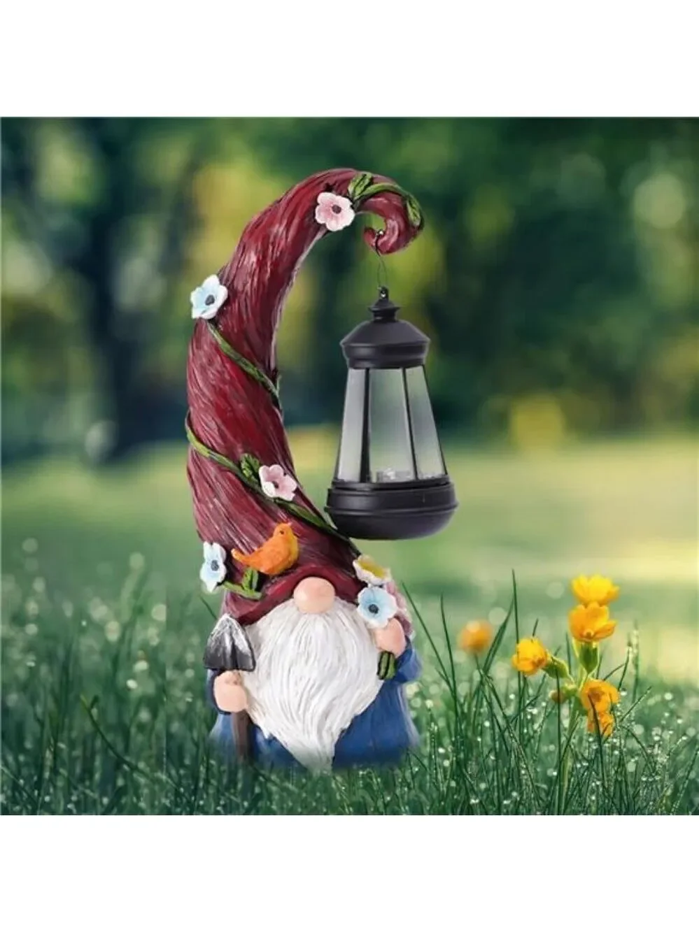 Solar Gnome Garden Statue with Lantern Light Outdoor Yard Patio Decor Gift